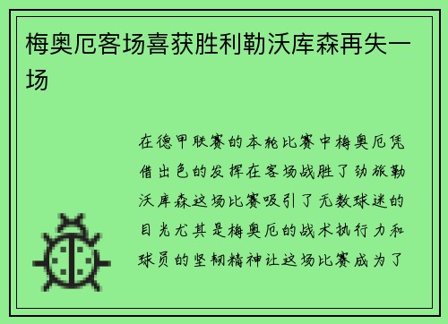 梅奥厄客场喜获胜利勒沃库森再失一场